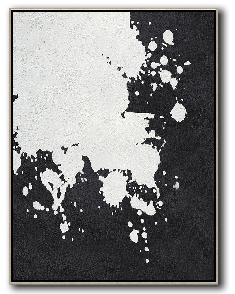 Hand-Painted Black And White Minimal Painting On Canvas - Create Canvas Prints Double Room Large